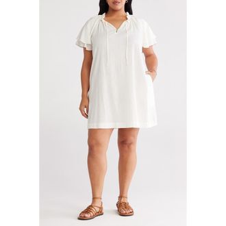 Treasure & Bond Flutter Sleeve Linen Blend Shift Dress in Ivory Dove at Nordstrom Rack, Size 3X