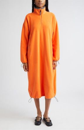 Sandy Liang Sloan Long Sleeve Fleece Half Zip Midi Dress in Orange at Nordstrom, Size X-Small