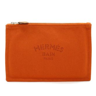 Herm&egrave;s Orange Canvas Leather Pouch (Pre-Owned)