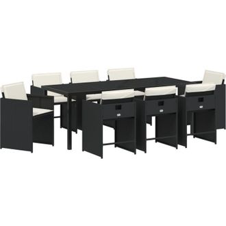 vidaXL Conjunto De Comedor De Jard&iacute;n 9 Pcs Negro Rat&aacute;n Sint&eacute;tico Vidaxl