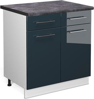 Vicco Mueble Bajo De Cocina Fame-line, Azul Oscuro Alto Brillo, 80 Cm, Et Antracita