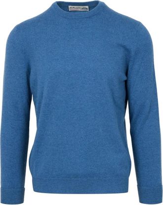 Ballantyne Kasjmier Denim Trui Geribbelde Kraag - Heren - Cashmere truien - Blauw - M - Denim - Truien & Vesten