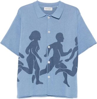 Carne Bollente Overhemden, Heren, Blauw, M, Katoen, Few Hard Men Intarsia-Knit Katoenen Shirt