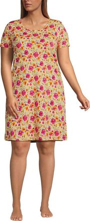 Lands End Cotton Short Sleeve Knee Length Nightgown in Soft Blush Painted Blooms at Nordstrom, Size 2X