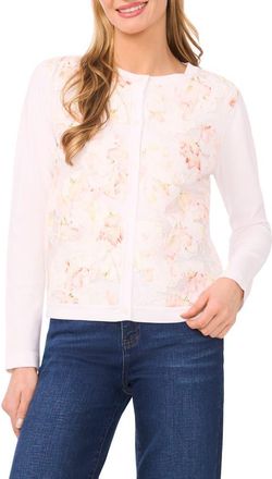 Ted Baker Cassia Floral Mixed Media Cardigan in Bright White at Nordstrom, Size X-Small