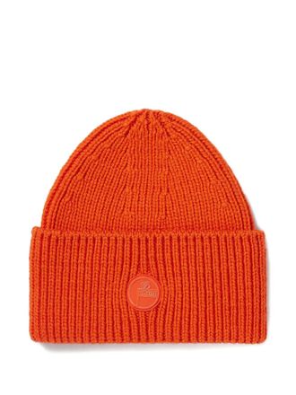 Fusalp ribbed logo-badge knitted beanie - women - Merino - One Size - Orange