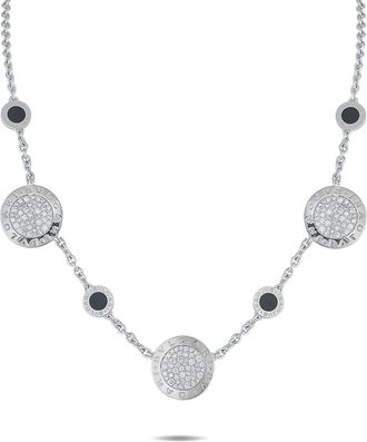 Bulgari 18K white gold diamond onyx necklace - Zilver