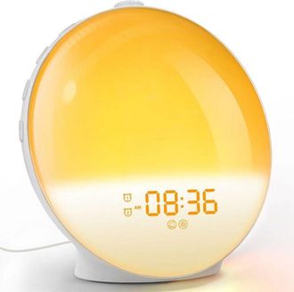 OEM R&eacute;veil Lumineux - Simulation Lever Soleil - Radio Fm - Double Alarme - 7 Sons Naturels - 16,5 X 16,5 X 7 Cm - Blanc