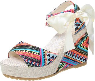 Generic Womens Oversized Draped Heel Sandals Fashionable Printed Versatile Summer Footwear with Comfortable Design for Casual Outings (Orange, 4.5)