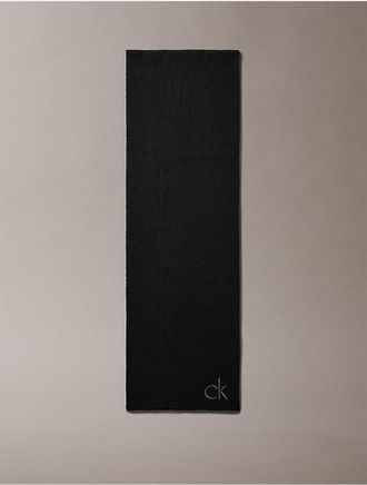 Calvin Klein Mens Embroidered Monogram Logo Scarf - Black