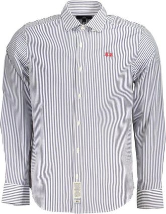 La Martina Blauw Gestreept Overhemd met Lange Mouwen - Heren - Casual Overhemden - Blauw - L - Katoen - Overhemden