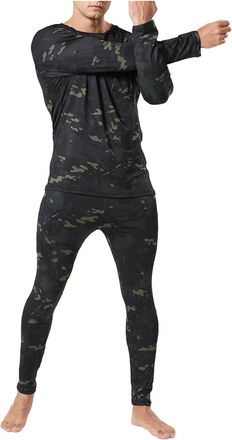 Generic Thermal Underwear Set for Men UK Long Johns Long Sleeve Base Layer Tops Bottom Compression Camouflage Printed Underwear Lightweight Soft Pajama Set fo