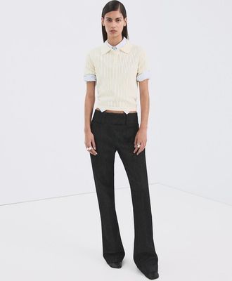 Mango Pullover maglia traforata collo polo grezzo - Donna - XXS - MANGO