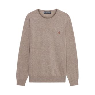 Brooks Brothers Truien & Vesten, Heren, Beige, S, Wol, Lamswol trui met ronde hals en logo
