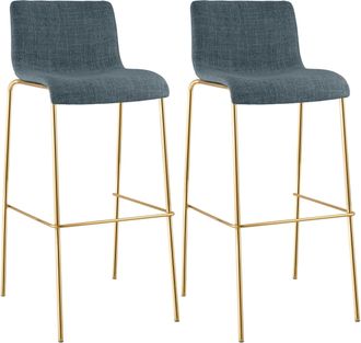 Clp Set De 2 Taburetes De Bar Hover De Tela Con Estructura De Cuatro Patas Dorada Azul