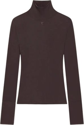 Courr&egrave;ges Brown Logo Turtle Neck T-Shirt