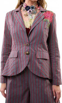 Aratta Statement Stripe Button Up Blazer In Gray/red Stripes