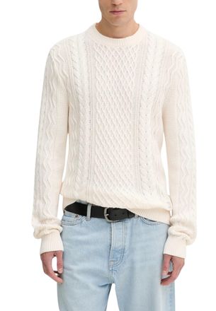 Tommy Hilfiger Mens Cable Knit Crew Neck Sweater - Ivory Cotton - Size Medium