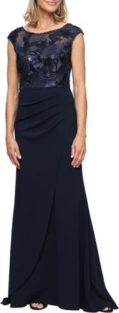 Alex Evenings Soutache Crepe Gown in Navy at Nordstrom, Size 10