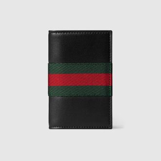 Gucci Web Trademark Card Case, Black, Leather