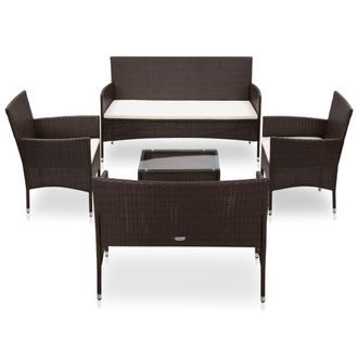 vidaXL Set Muebles De Jard&iacute;n 5 Piezas Y Cojines Rat&aacute;n Sint&eacute;tico Marr&oacute;n Vidaxl