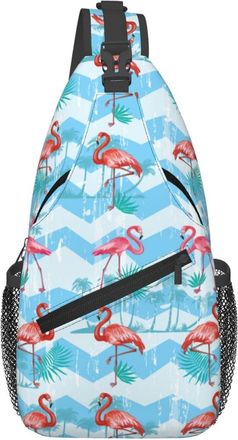 Generic Flamingoes Leaves Chest Bag Adjustable Crossbody Bag Anti Theft Daypack For Runner Casual Shopping