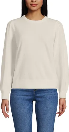 Lands End Cashmere Puff Sleeve Crew Neck Sweater in Fresh Ivory at Nordstrom, Size X-Large