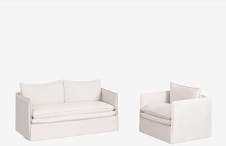 Sklum Sklum - Conjunto De Sal&oacute;n Con Sof&aacute; De 2 Plazas Y Sill&oacute;n En Lino Y Algod&oacute;n Grace