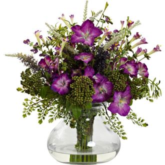 Nearly Natural Large Mixed Morning Glory with Vase in Purple/green at Nordstrom