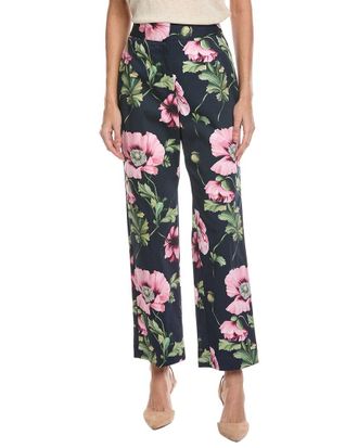 Oscar De La Renta Zip Front Flare Leg Poppies Cott