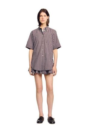 Sandro Oversized checkered shirt in Brown at Nordstrom, Size X-Small