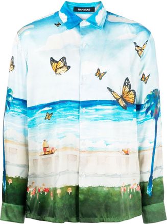 Nahmias Butterfly Beach shirt - men - Spandex/Elastane/Silk - M - Blue
