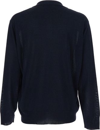 Roberto Collina Mens V-Neck Sweater Cotton-Blend Blue Tops Top