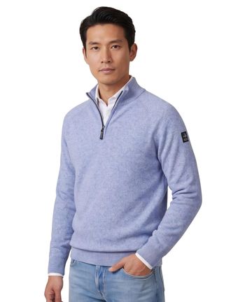 N-Z-A- NEW ZEALAND AUCKLAND trui New Zealand blauw half zip gemeleerd normale fit