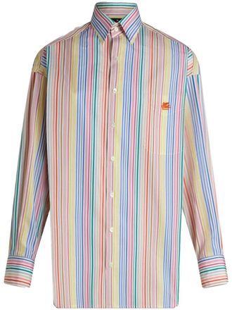 Etro Pegaso-embroidery striped cotton shirt - Blue