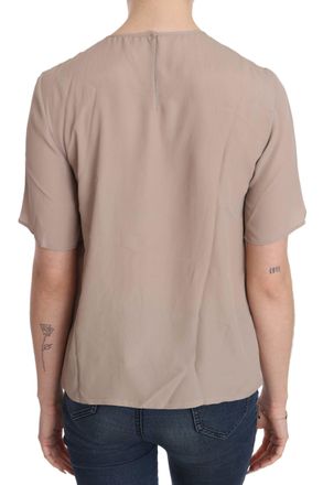 Dolce & Gabbana Womens Beige Crew Neck Short Sleeve Blouse Acetate Silk