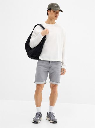 Jack & Jones Mens Knit-like underside ash-grey denim Bermuda Shorts