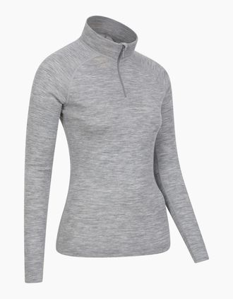 Mountain Warehouse Womens Mountain Warehouse Womens/Ladies Merino Wool Zip Neck Thermal Top - Grey - Size: 10