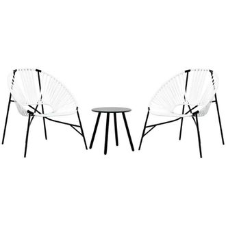 vidaXL Juego De Sillas De Jard&iacute;n 3 Uds Rat&aacute;n Sint&eacute;tico Blanco Y Negro Vidaxl