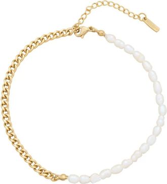 Pompeii3 Eden 5mm Freshwater Pearl Anklet 18k Gold Plated 9 with 1.5 Extender