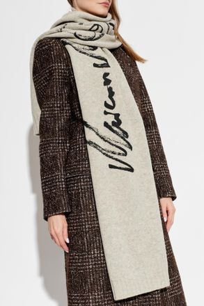Maison Margiela Wool Scarf With Logo, Unisex, Grey