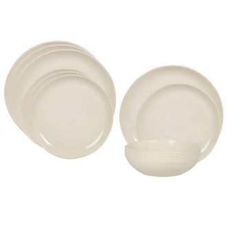 Maisons du monde Vajilla de cer&aacute;mica beige de 12 piezas