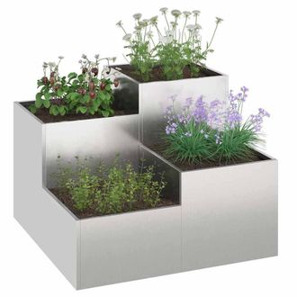 Berkfield Home Stunning Garden Planter 80x80x60 cm Stainless Steel in Silver | Size: 80 x 80 x 60 cm