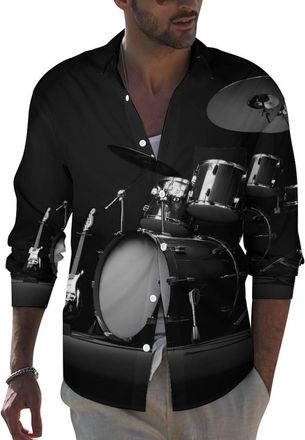 Generic Drum Kit Musical Mens Hawaiian Shirts Long Sleeve Button Down Dress Shirt Beach Work T-Shirts XL