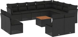 vidaXL Set De Sof&aacute;s De Jard&iacute;n Y Cojines 13 Pzas Rat&aacute;n Sint&eacute;tico Negro Vidaxl