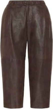Brunello Cucinelli Womens New Cigar Leather Cropped Pants, Size 42