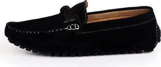 Generic Mens Loafers Shoe Genuine Leather Suede Vamp Stitching Details Round Toe Bow Resistant Lightweight Flat Heel Walking Slip On(Black,6.5 UK)