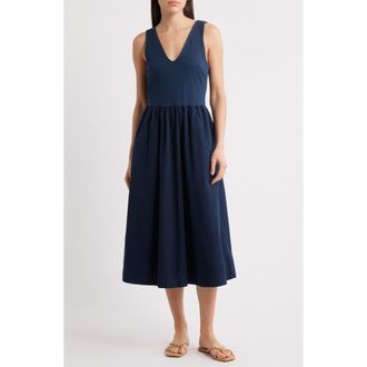 Nation Ltd Daria Sleeveless Mixed Media Pima Cotton Midi Dress in Night Sky at Nordstrom Rack, Size Medium