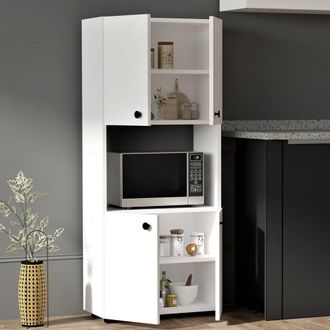 Dmora Aparador Sestu, Mueble 2 Estantes, 4 Puertas, 5 Compartimentos, 60x31x140h Cm Blanco