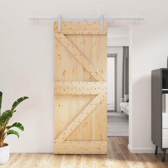 Berkfield Home Sliding Door with Hardware Set 85x210 cm Solid Wood Pine in Brown